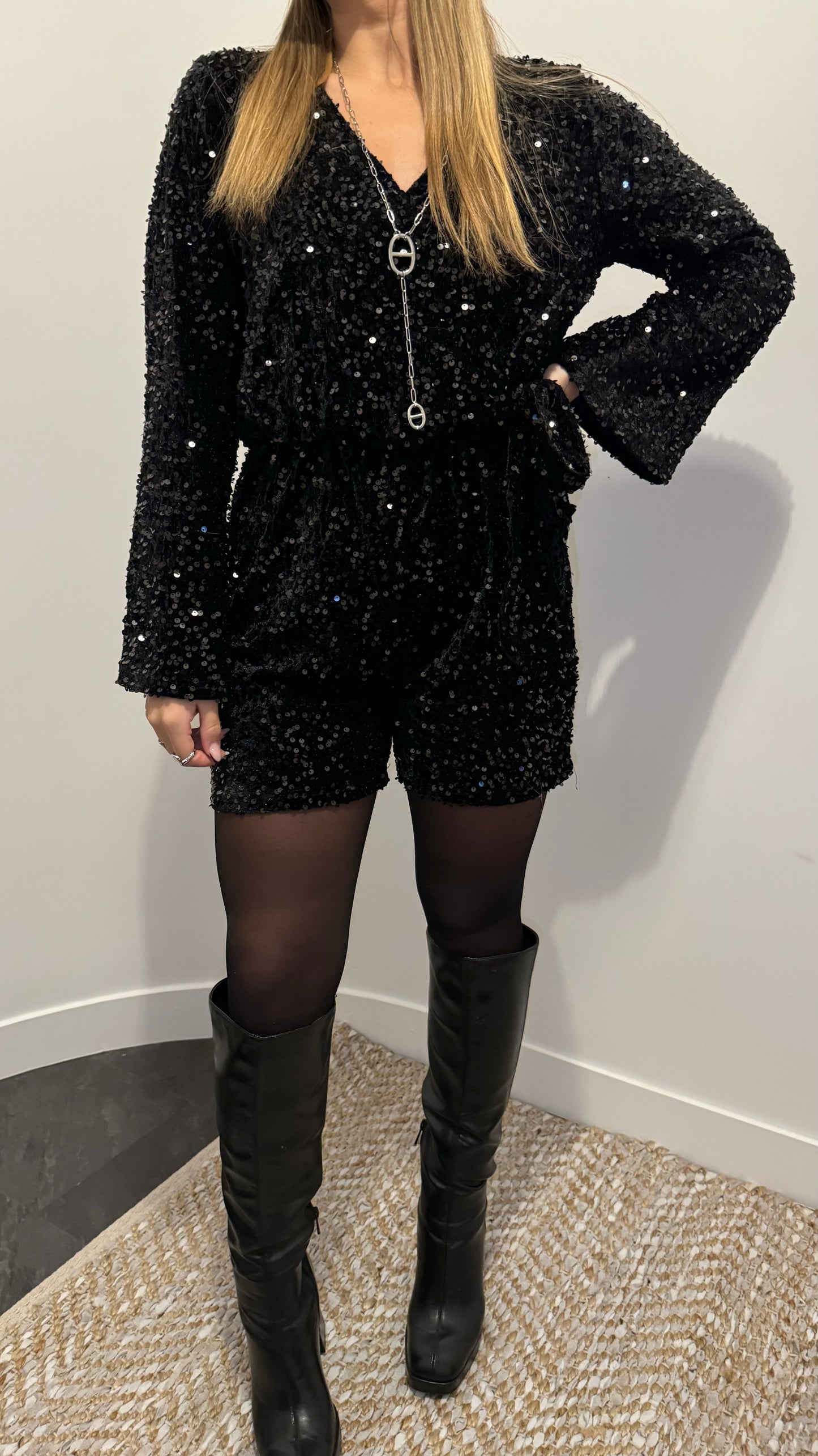 Combishort paillette noir