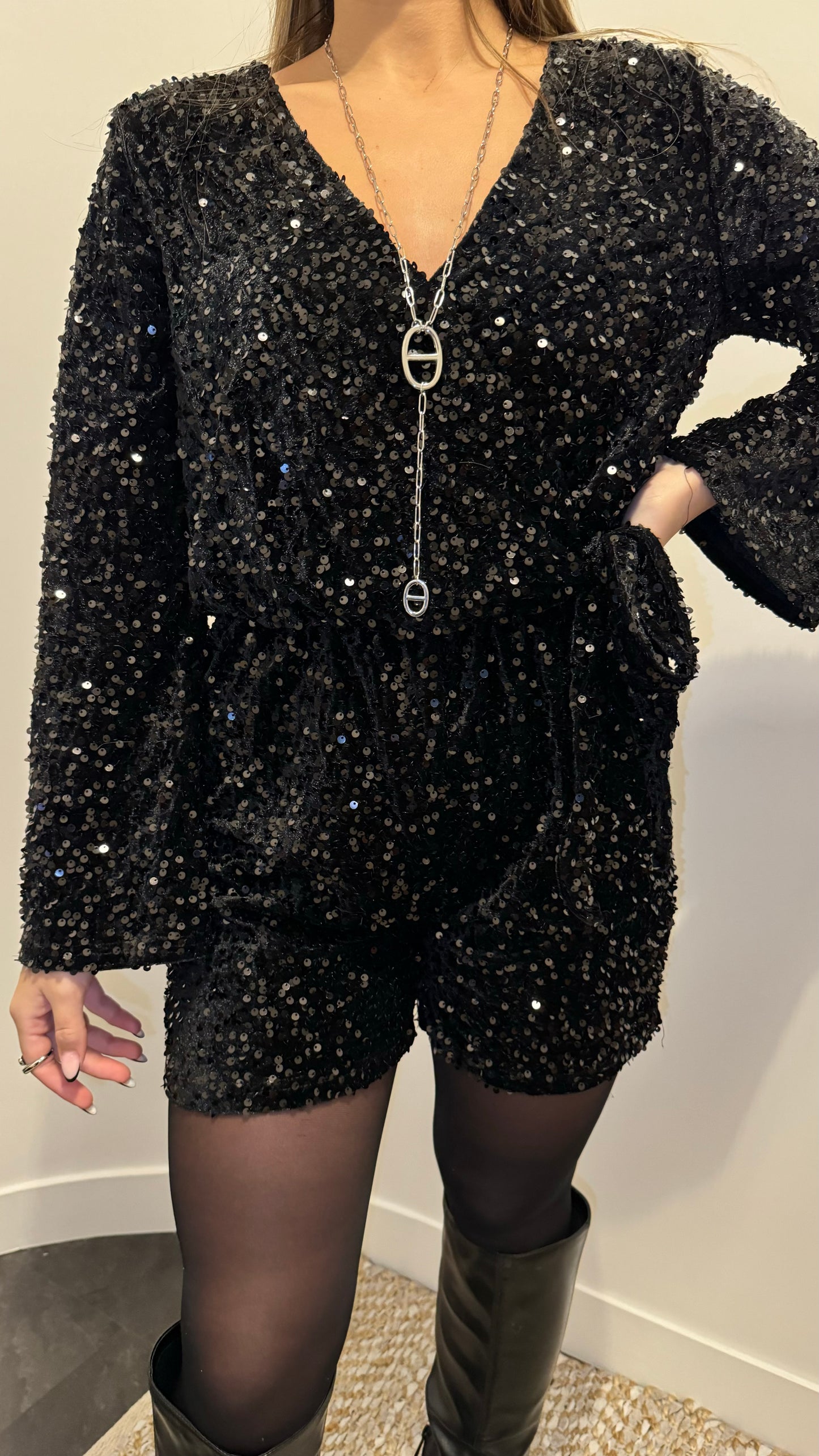 Combishort paillette noir