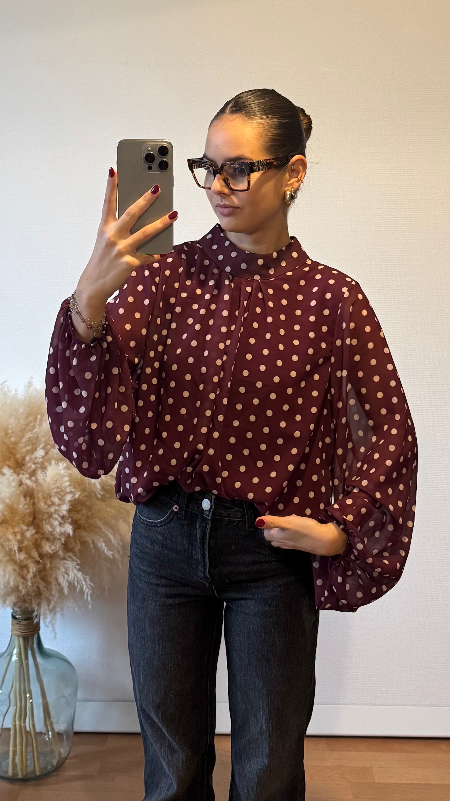 Blouse à pois Bordeaux
