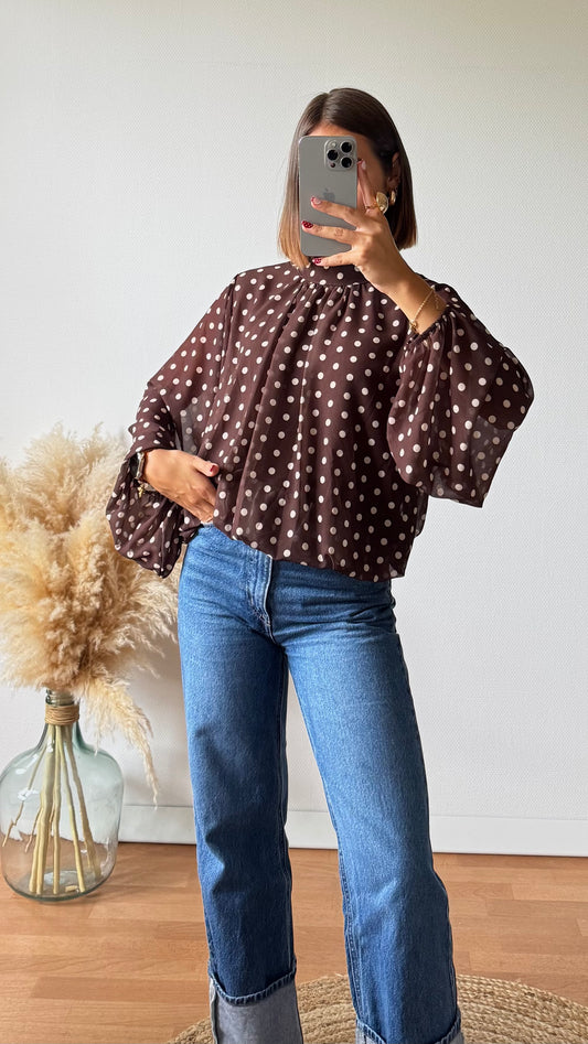 Blouse à pois Marron