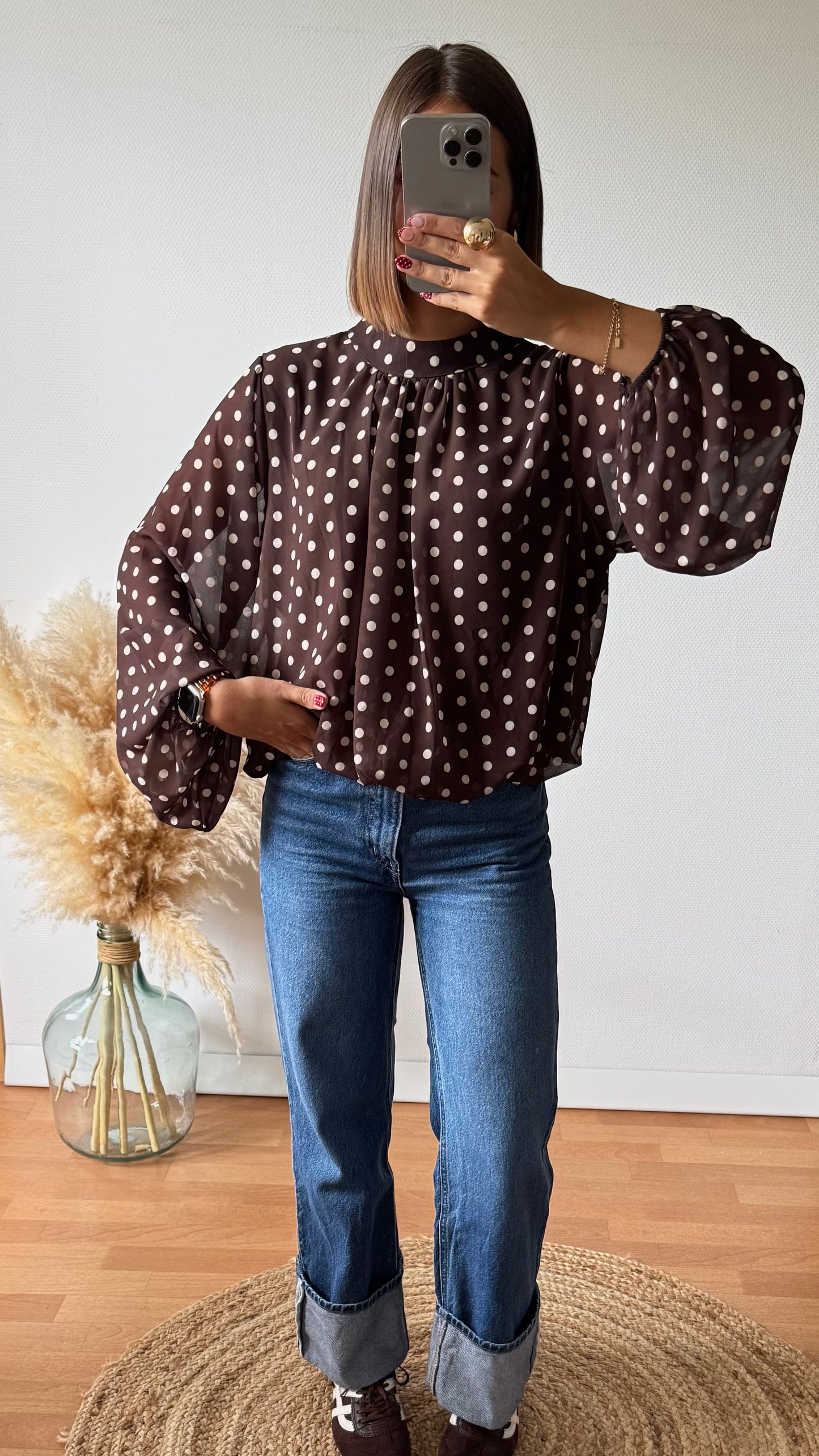 Blouse à pois Marron