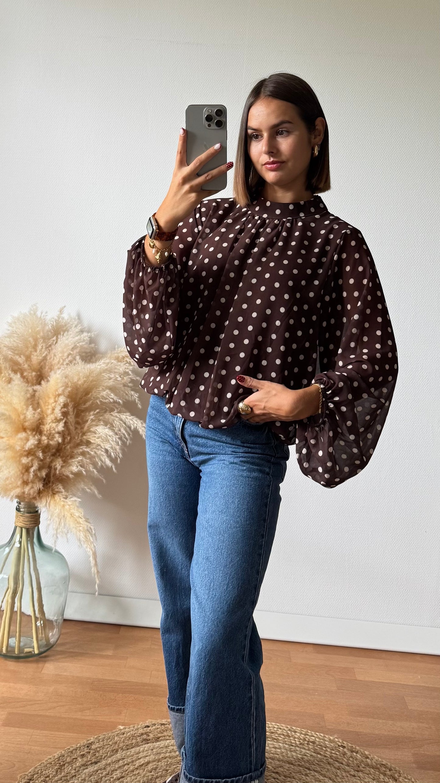 Blouse à pois Marron