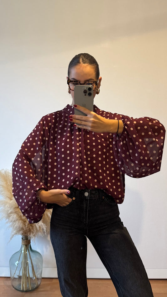 Blouse à pois Bordeaux